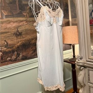 Vintage Baby Blue Satin Slip Dress – Lace Trim – Romantic Lingerie
